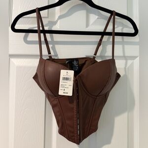 Windsor Brown Faux Leather Corset Bustier Top